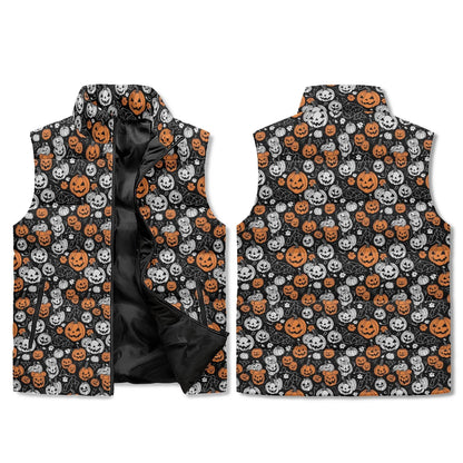 Jack-O-Lanterns Unisex Lightweight Stand Collar Zip Up Puffer Vest - DeRose Seasonal