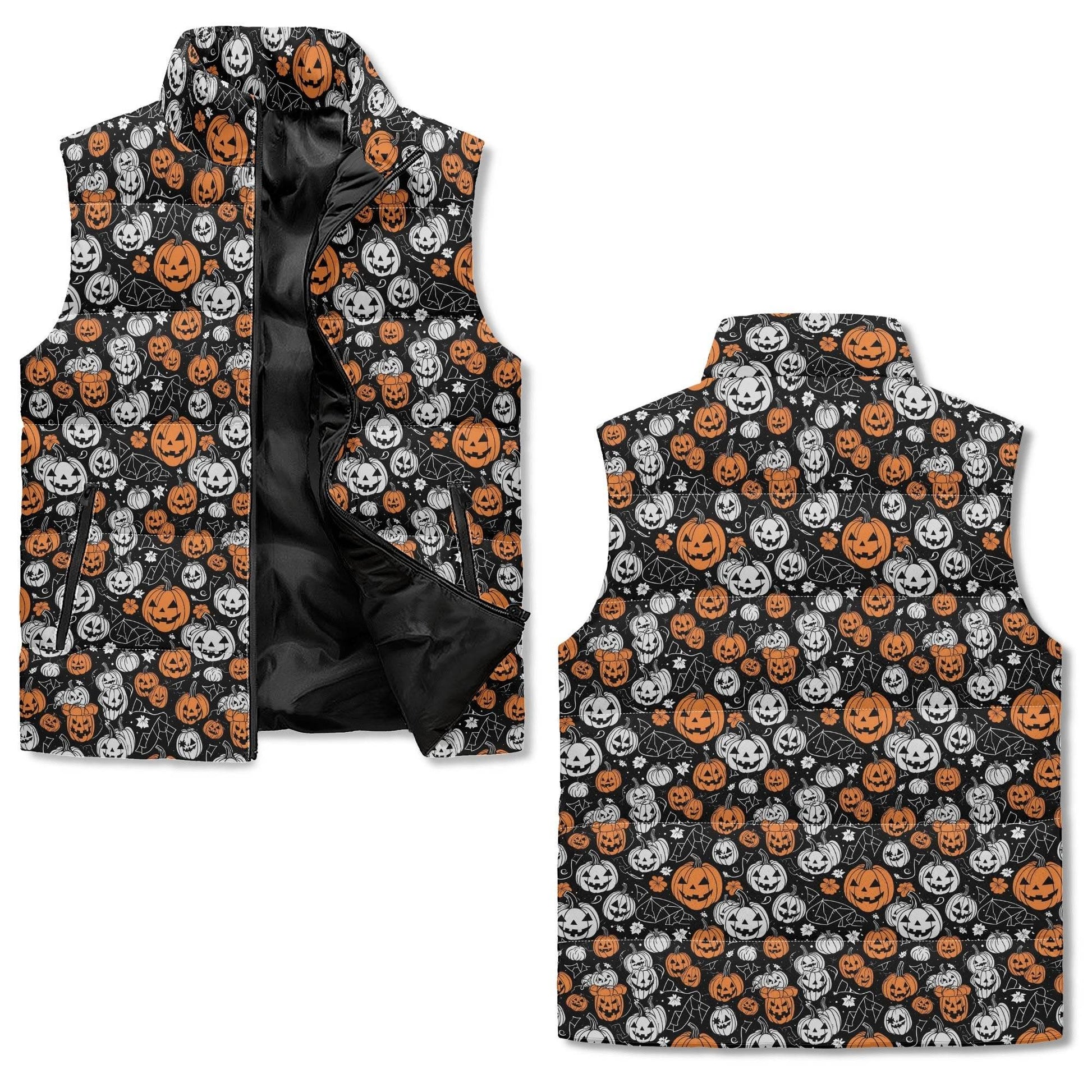 Jack-O-Lanterns Unisex Lightweight Stand Collar Zip Up Puffer Vest - DeRose Seasonal