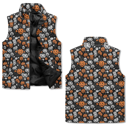 Jack-O-Lanterns Unisex Lightweight Stand Collar Zip Up Puffer Vest - DeRose Seasonal