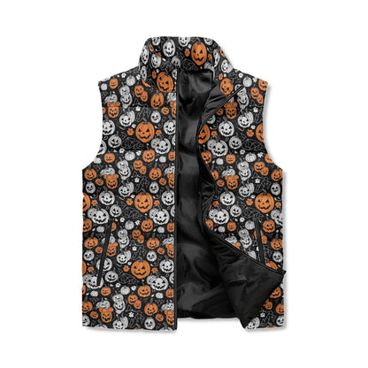 Jack-O-Lanterns Unisex Lightweight Stand Collar Zip Up Puffer Vest - DeRose Seasonal