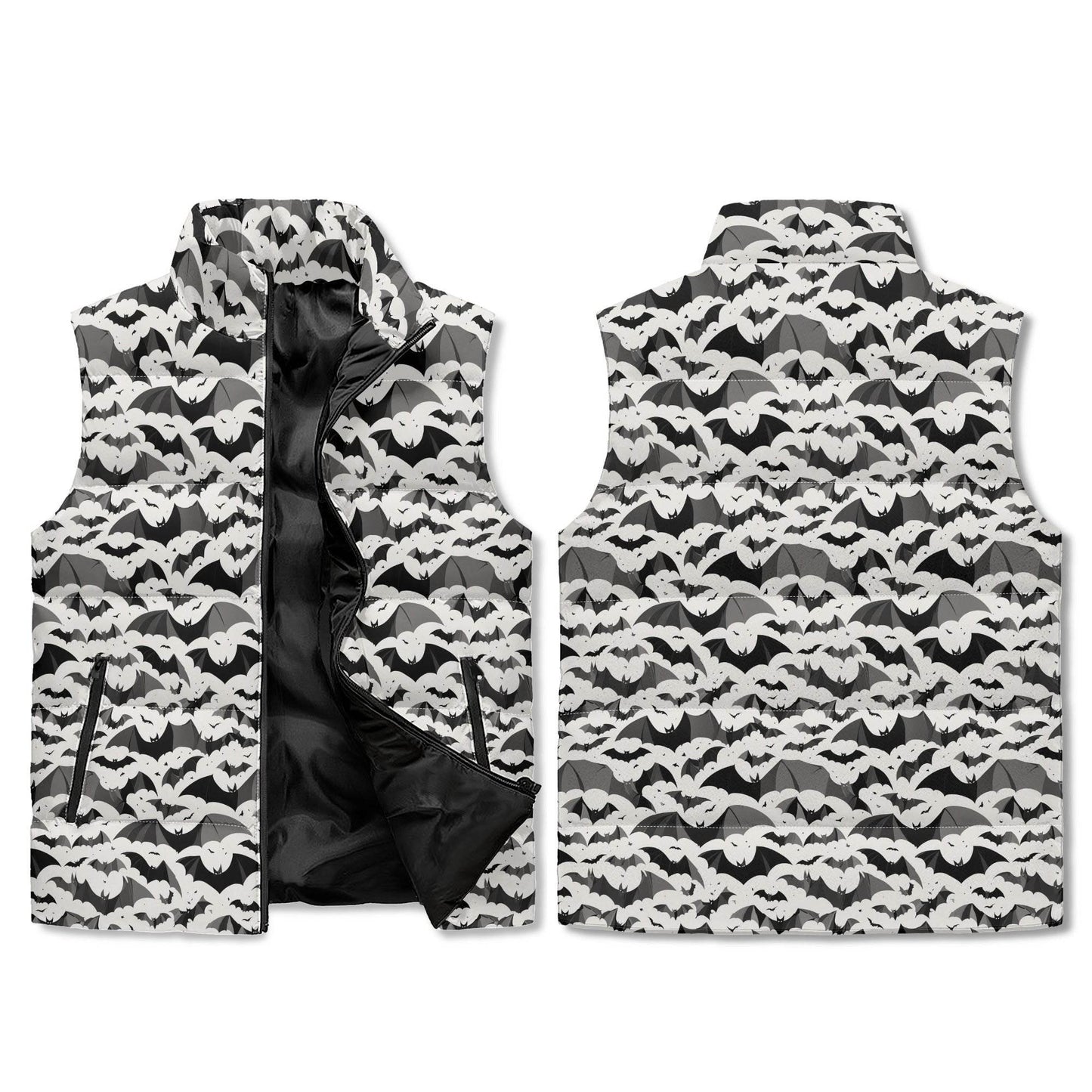 Bats Unisex Lightweight Stand Collar Zip Up Puffer Vest - DeRose Seasonal