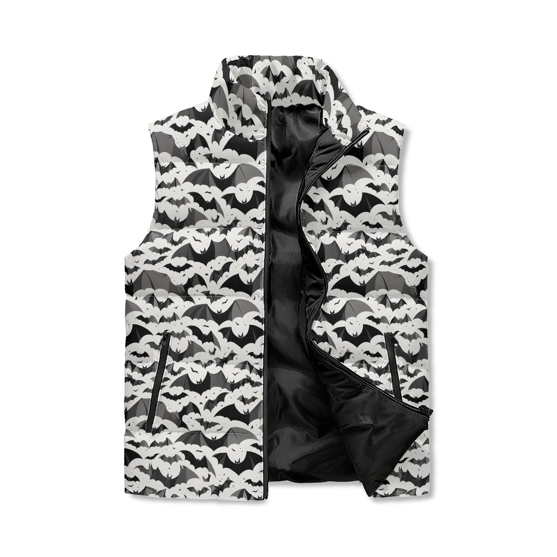Bats Unisex Lightweight Stand Collar Zip Up Puffer Vest - DeRose Seasonal