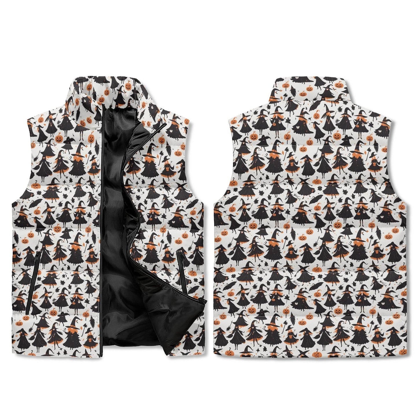 Witches Unisex Lightweight Stand Collar Zip Up Puffer Vest - DeRose Seasonal