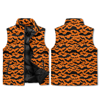 Halloween Bats Ghost Unisex Lightweight Stand Collar Zip Up Puffer Vest - DeRose Seasonal
