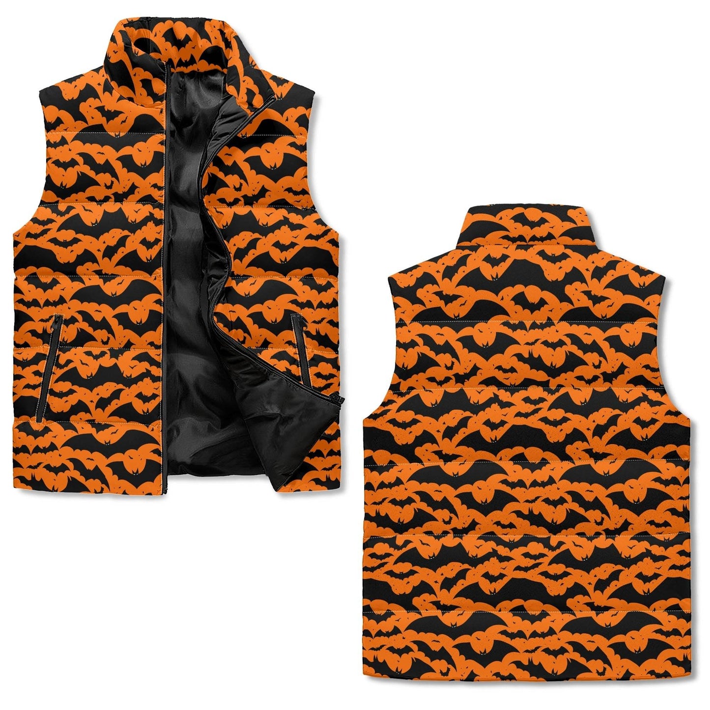 Halloween Bats Ghost Unisex Lightweight Stand Collar Zip Up Puffer Vest - DeRose Seasonal