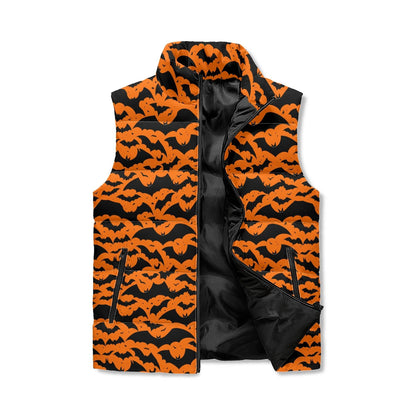 Halloween Bats Ghost Unisex Lightweight Stand Collar Zip Up Puffer Vest - DeRose Seasonal