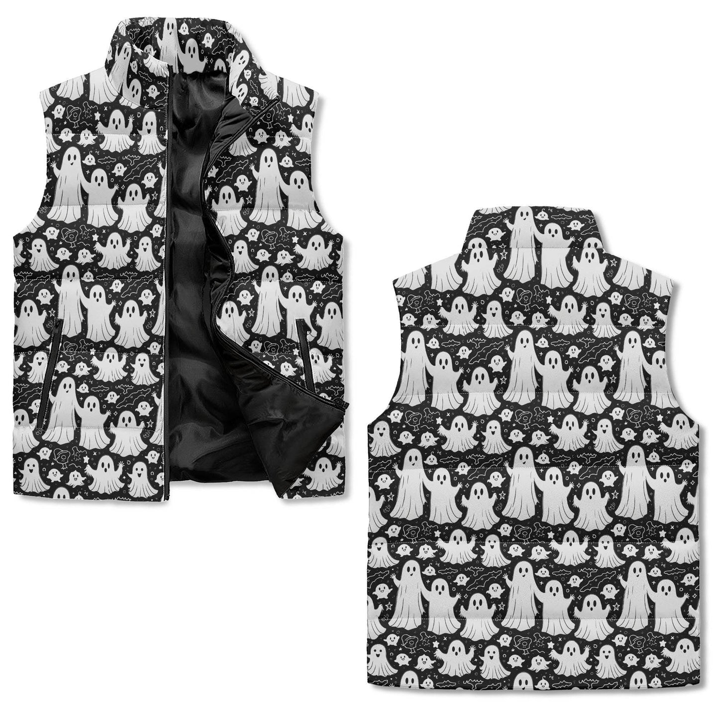 Vintage Ghost Unisex Lightweight Stand Collar Zip Up Puffer Vest - DeRose Seasonal