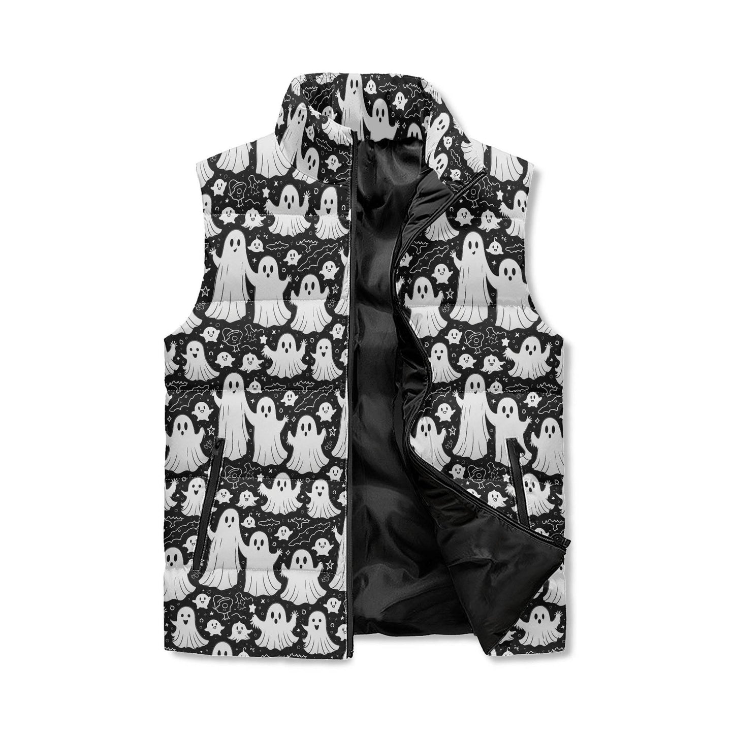 Vintage Ghost Unisex Lightweight Stand Collar Zip Up Puffer Vest - DeRose Seasonal