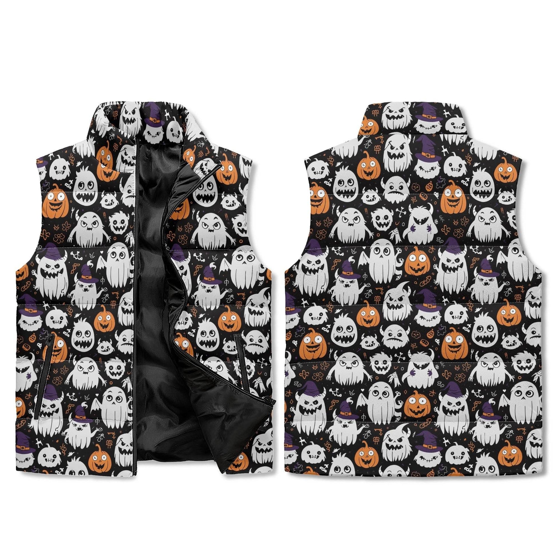 Cute Monster Witches Unisex Lightweight Stand Collar Zip Up Puffer Vest - DeRose Seasonal