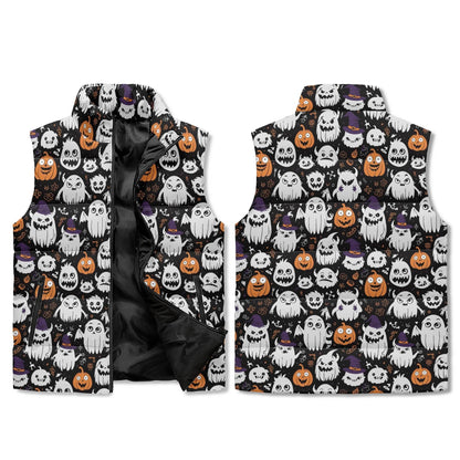 Cute Monster Witches Unisex Lightweight Stand Collar Zip Up Puffer Vest - DeRose Seasonal