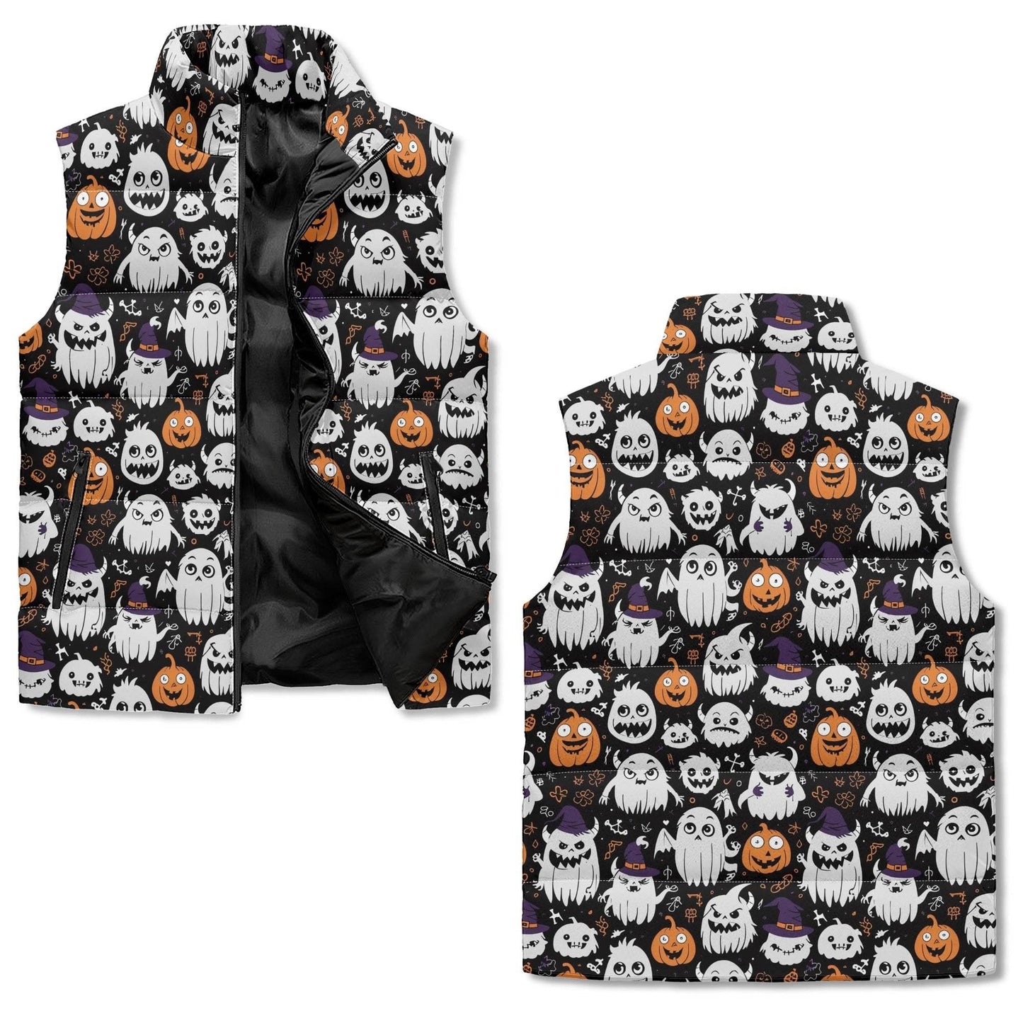 Cute Monster Witches Unisex Lightweight Stand Collar Zip Up Puffer Vest - DeRose Seasonal
