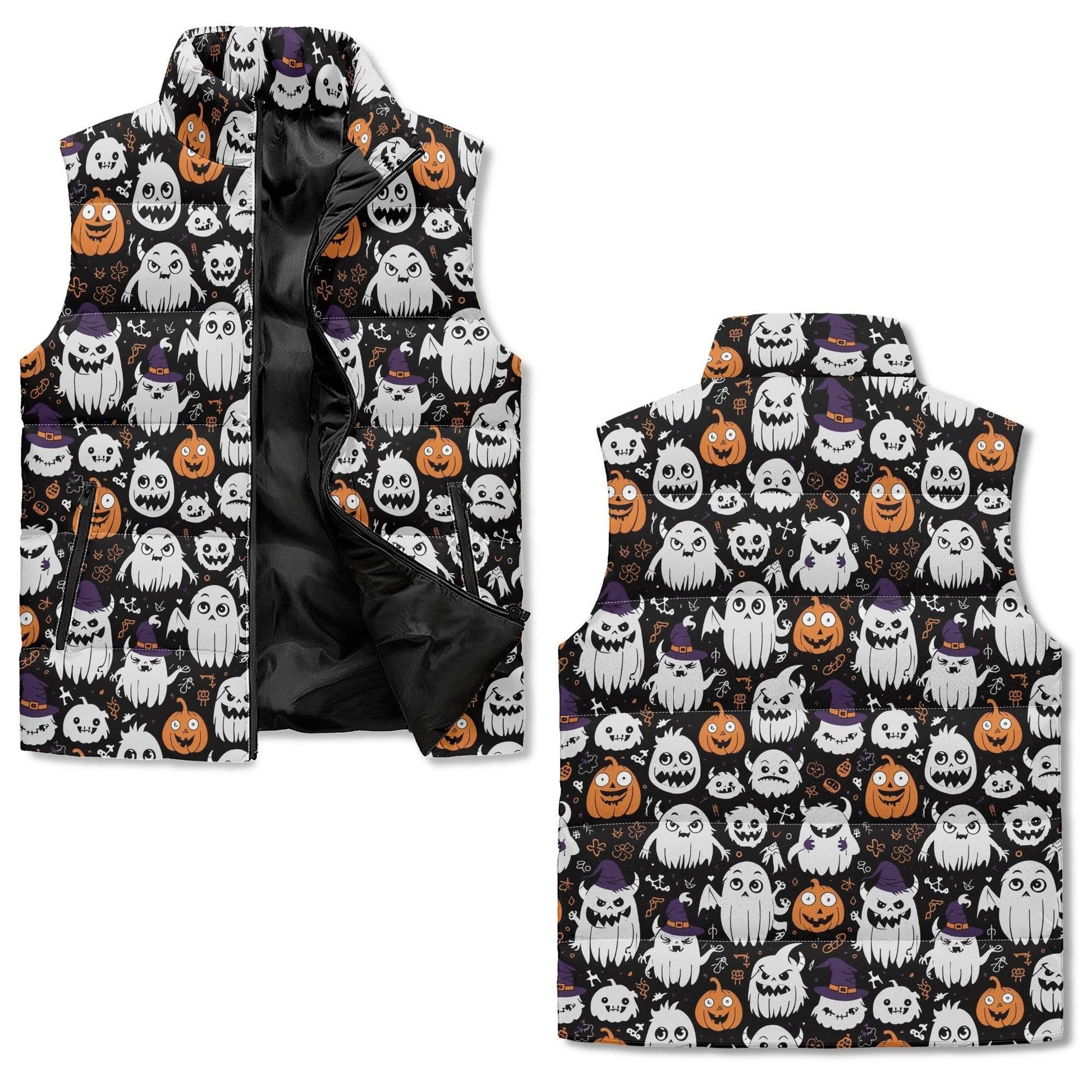 Cute Monster Witches Unisex Lightweight Stand Collar Zip Up Puffer Vest - DeRose Seasonal