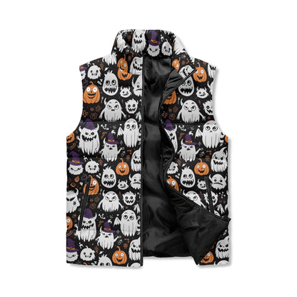 Cute Monster Witches Unisex Lightweight Stand Collar Zip Up Puffer Vest - DeRose Seasonal