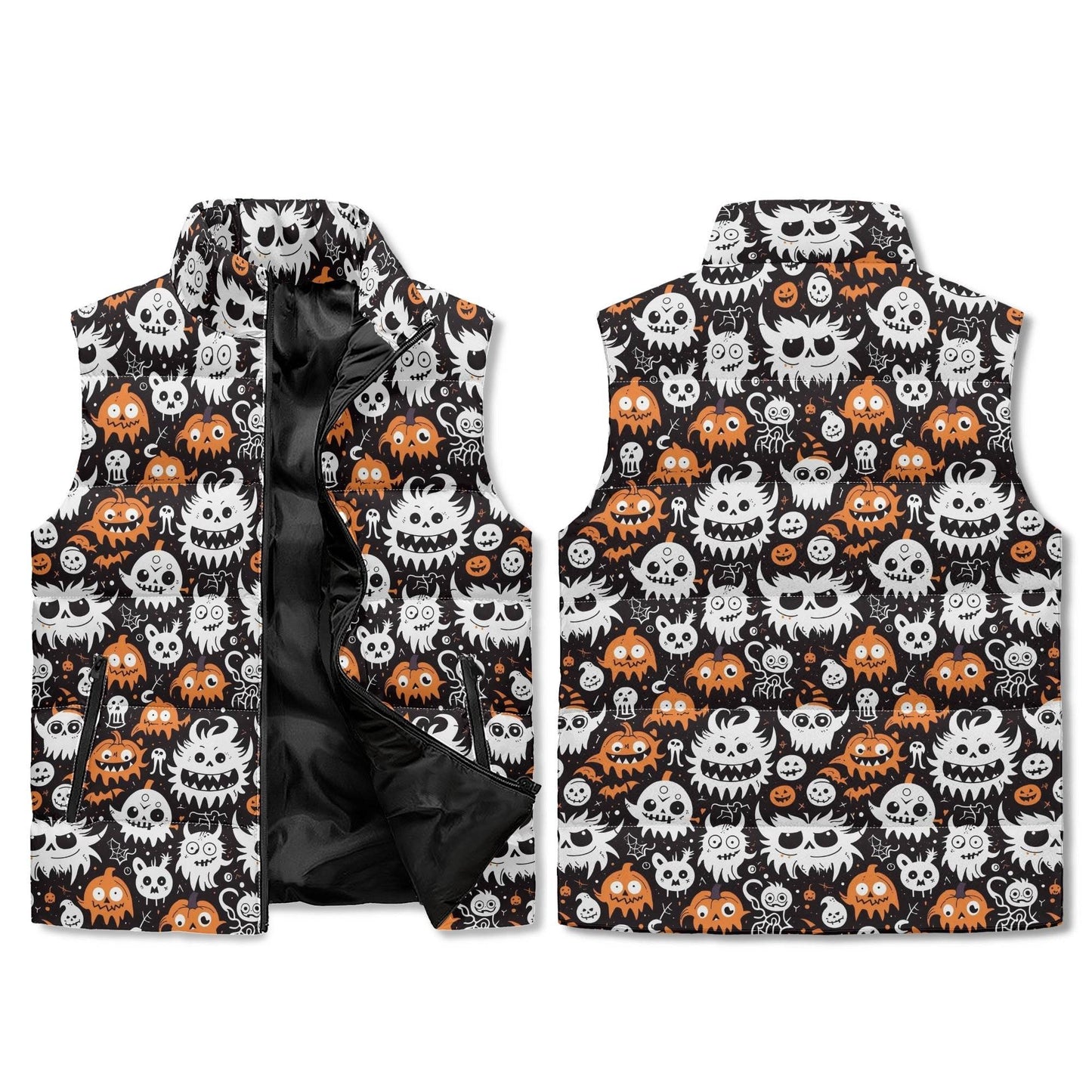 Cute Monsters Unisex Lightweight Stand Collar Zip Up Puffer Vest - DeRose Seasonal
