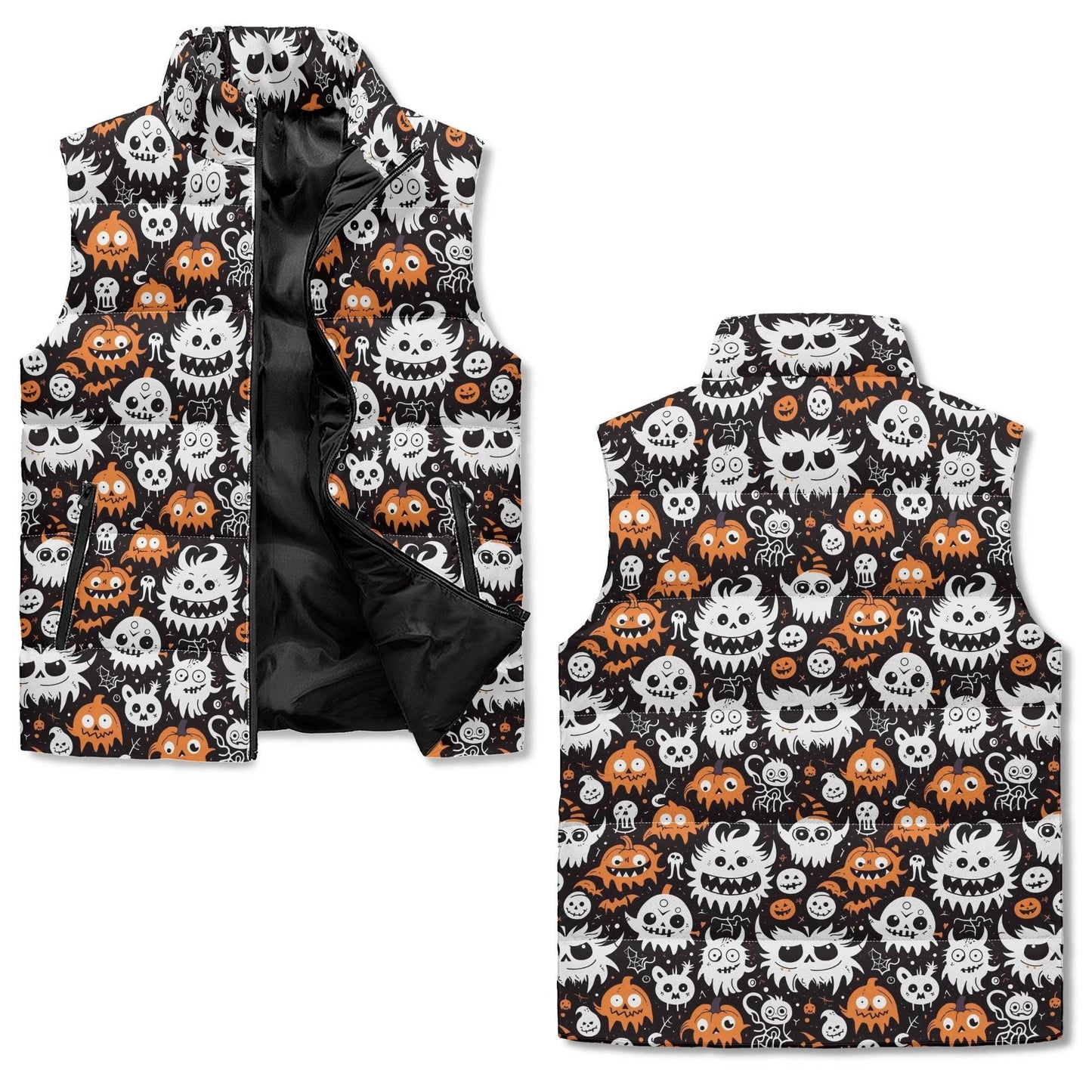 Cute Monsters Unisex Lightweight Stand Collar Zip Up Puffer Vest - DeRose Seasonal