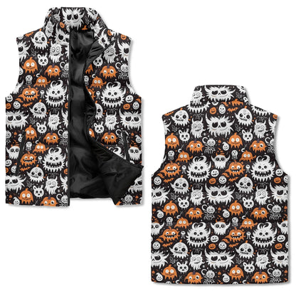 Cute Monsters Unisex Lightweight Stand Collar Zip Up Puffer Vest - DeRose Seasonal