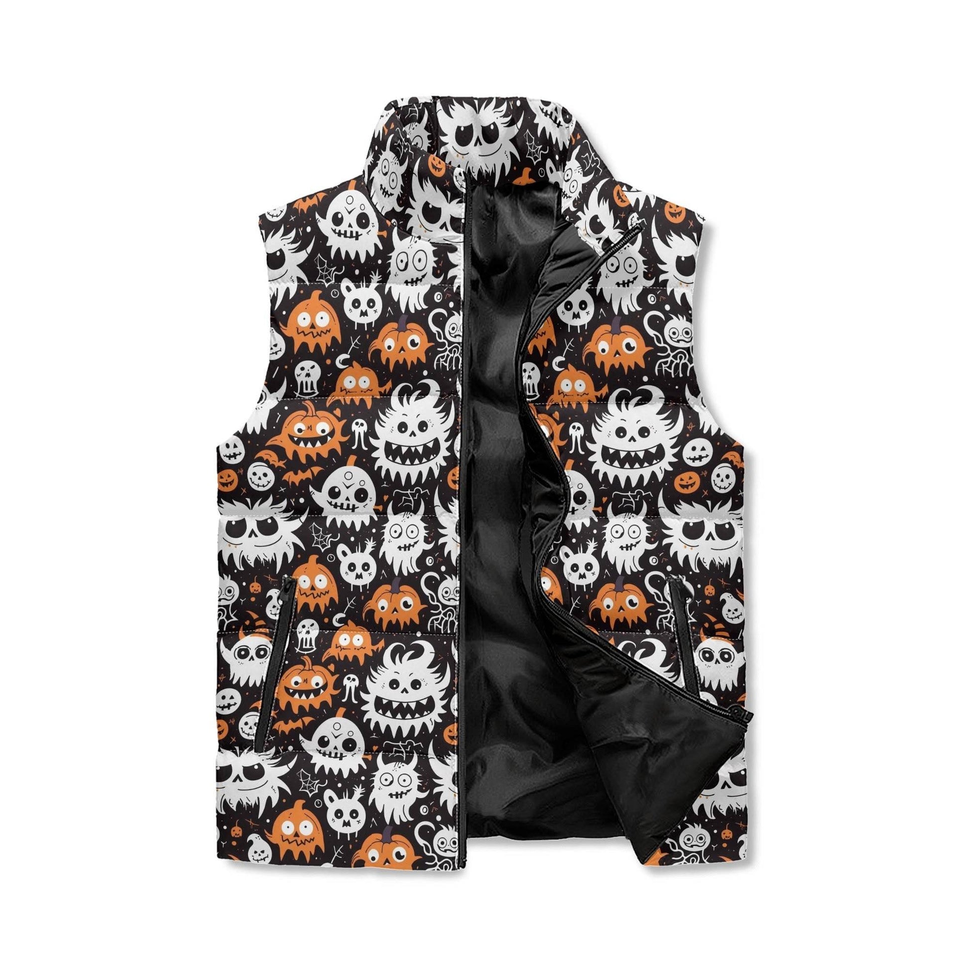 Cute Monsters Unisex Lightweight Stand Collar Zip Up Puffer Vest - DeRose Seasonal