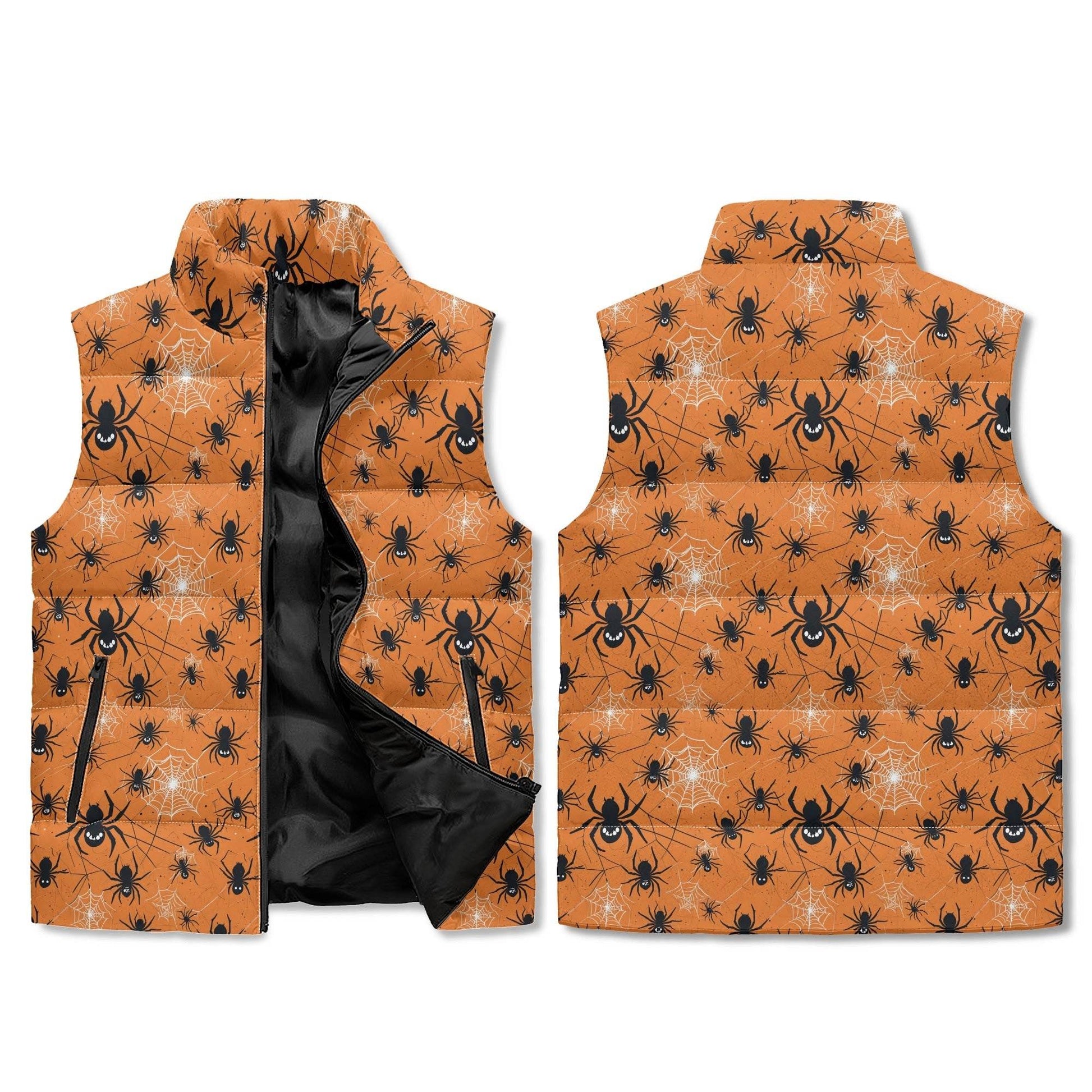 Cute Orange Spiders Unisex Lightweight Stand Collar Zip Up Puffer Vest - DeRose Seasonal