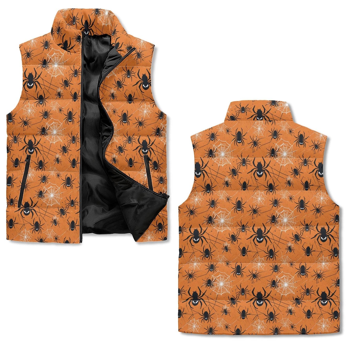 Cute Orange Spiders Unisex Lightweight Stand Collar Zip Up Puffer Vest - DeRose Seasonal