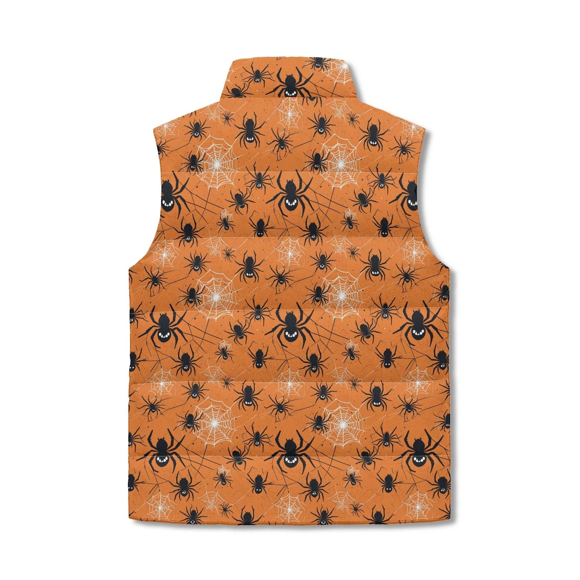 Cute Orange Spiders Unisex Lightweight Stand Collar Zip Up Puffer Vest - DeRose Seasonal