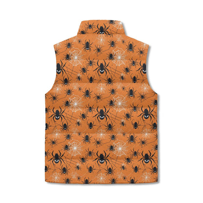 Cute Orange Spiders Unisex Lightweight Stand Collar Zip Up Puffer Vest - DeRose Seasonal