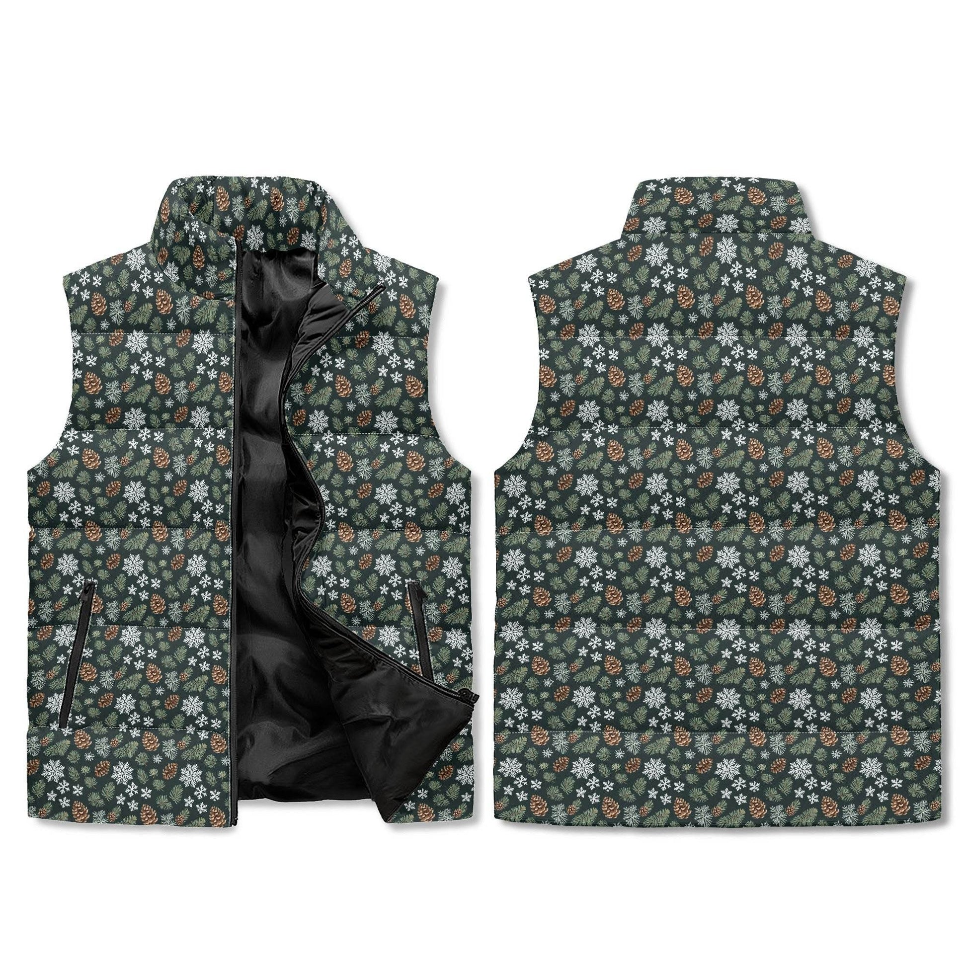 Snowflake Pine Unisex Lightweight Stand Collar Zip Up Puffer Vest - DeRose Seasonal