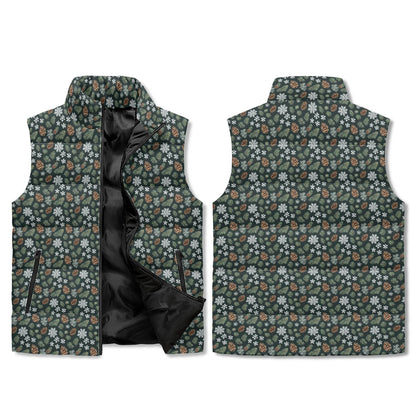 Snowflake Pine Unisex Lightweight Stand Collar Zip Up Puffer Vest - DeRose Seasonal