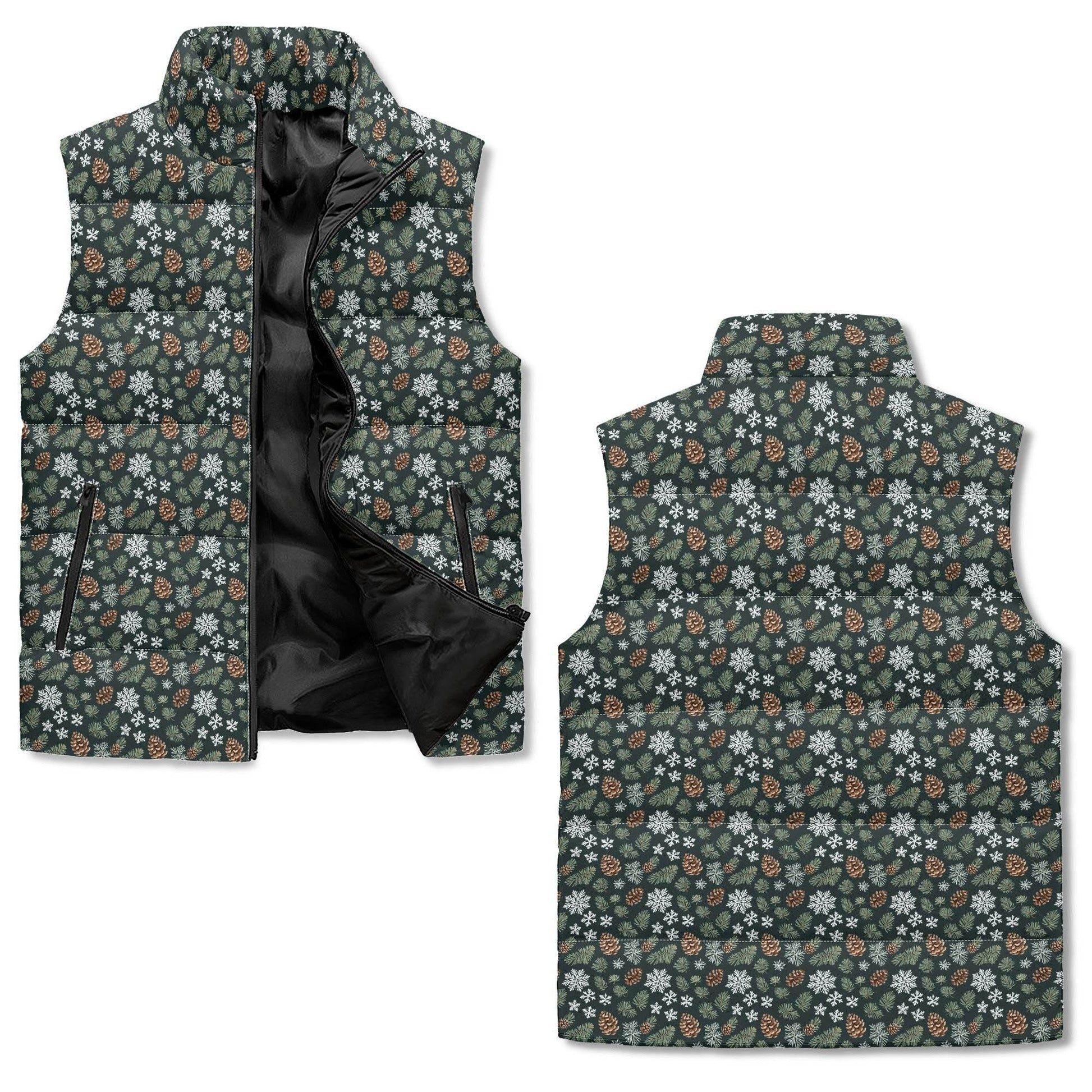 Snowflake Pine Unisex Lightweight Stand Collar Zip Up Puffer Vest - DeRose Seasonal