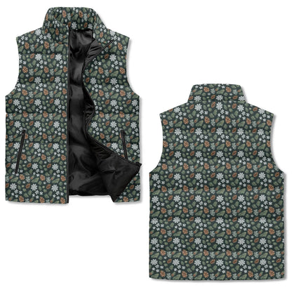 Snowflake Pine Unisex Lightweight Stand Collar Zip Up Puffer Vest - DeRose Seasonal