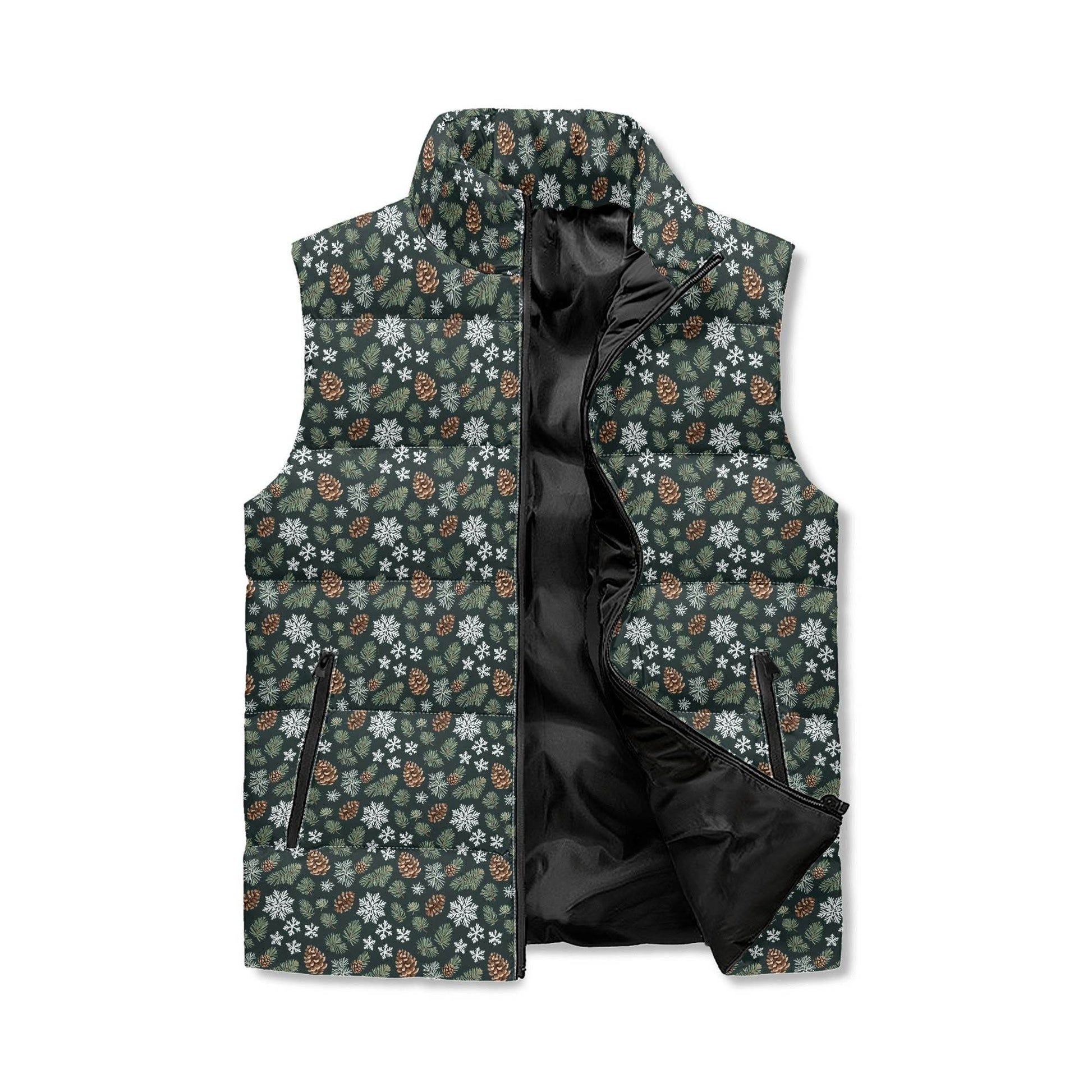 Snowflake Pine Unisex Lightweight Stand Collar Zip Up Puffer Vest - DeRose Seasonal