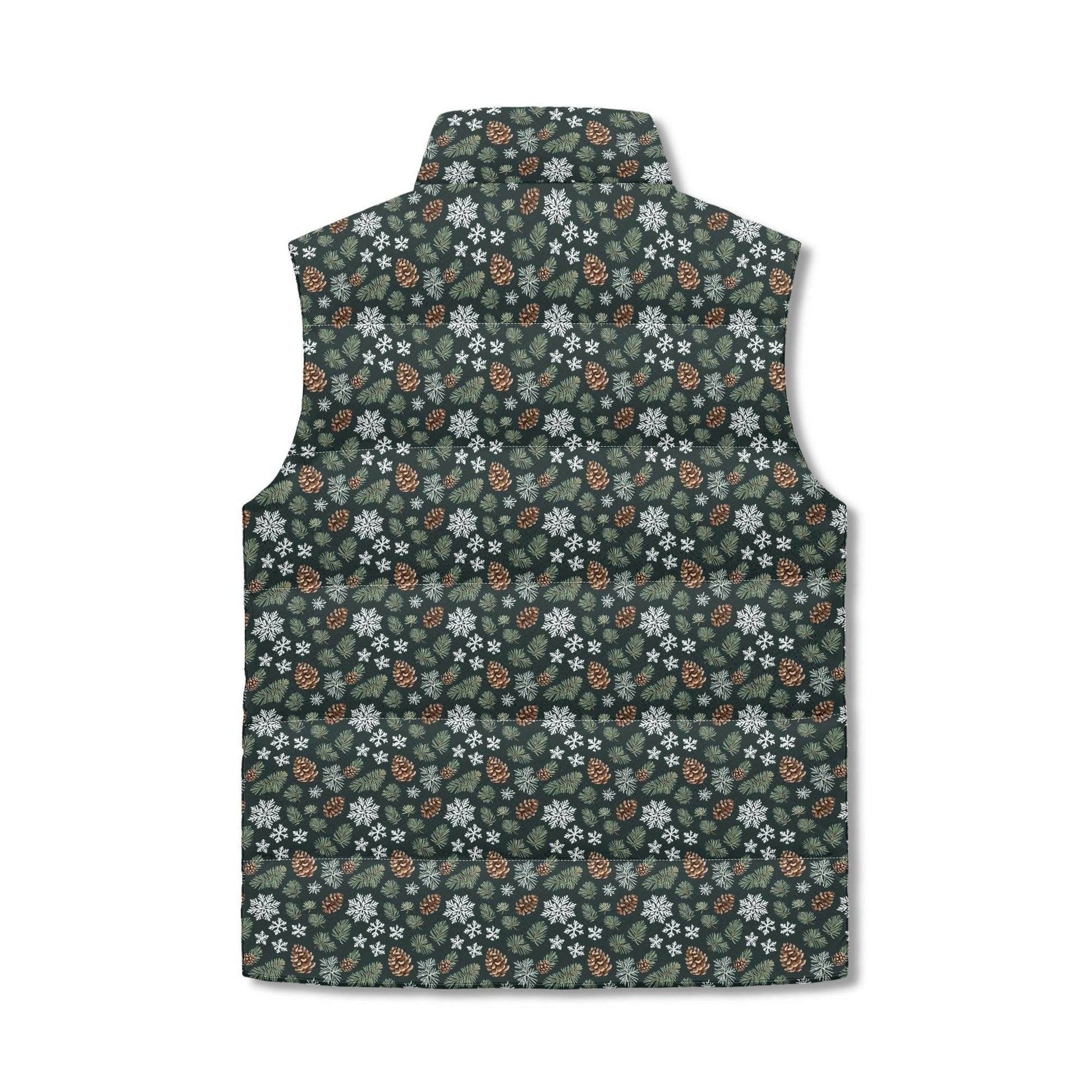 Snowflake Pine Unisex Lightweight Stand Collar Zip Up Puffer Vest - DeRose Seasonal