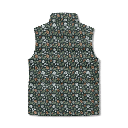 Snowflake Pine Unisex Lightweight Stand Collar Zip Up Puffer Vest - DeRose Seasonal