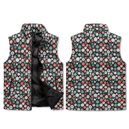 Colorful Ornaments Unisex Lightweight Stand Collar Zip Up Puffer Vest - DeRose Seasonal