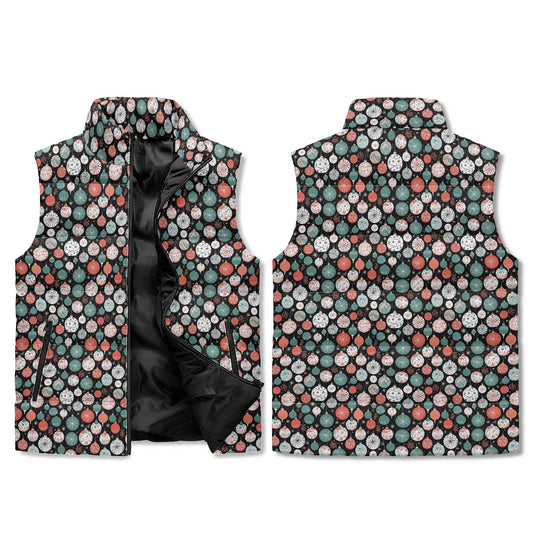 Colorful Ornaments Unisex Lightweight Stand Collar Zip Up Puffer Vest - DeRose Seasonal