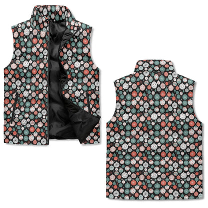 Colorful Ornaments Unisex Lightweight Stand Collar Zip Up Puffer Vest - DeRose Seasonal