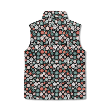 Colorful Ornaments Unisex Lightweight Stand Collar Zip Up Puffer Vest - DeRose Seasonal