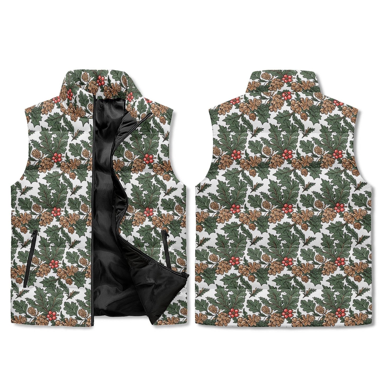 Holly Pine Unisex Lightweight Stand Collar Zip Up Puffer Vest - DeRose Seasonal