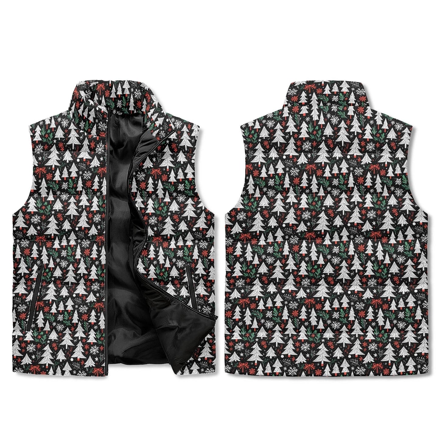 Christmas Trees Unisex Lightweight Stand Collar Zip Up Puffer Vest - DeRose Seasonal