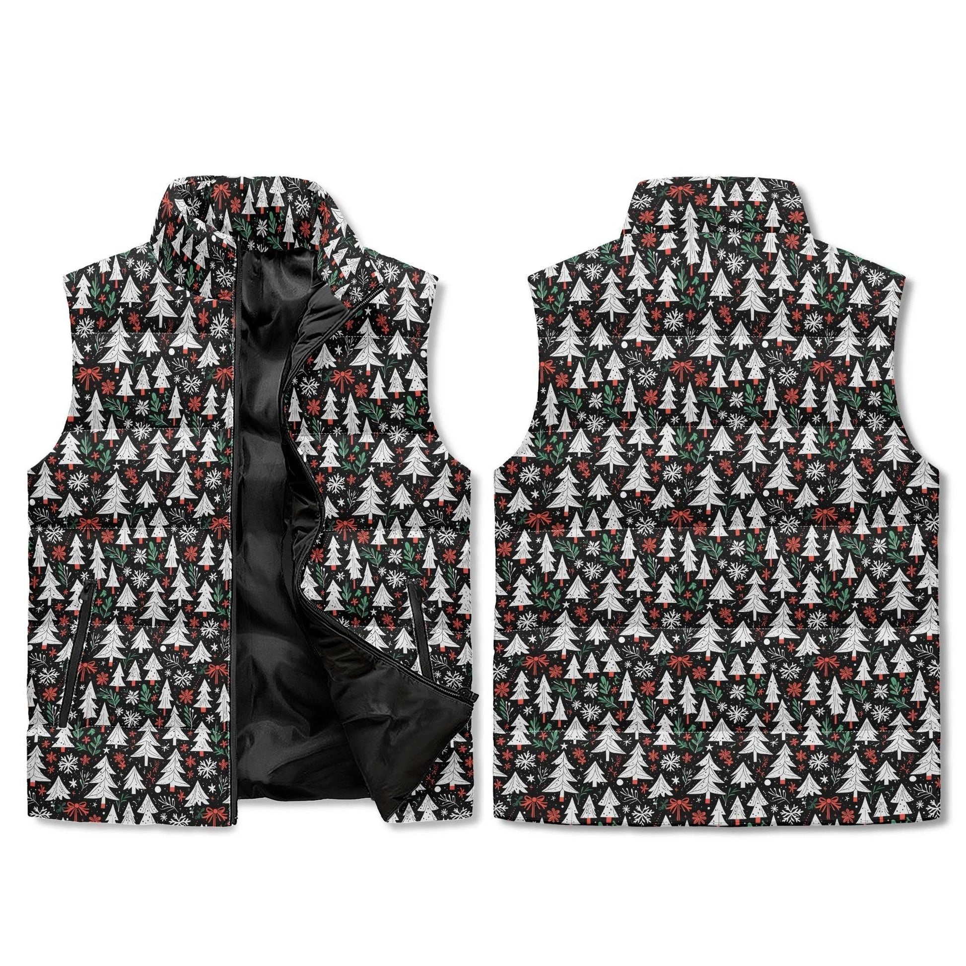 Christmas Trees Unisex Lightweight Stand Collar Zip Up Puffer Vest - DeRose Seasonal