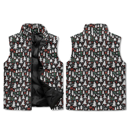 Christmas Trees Unisex Lightweight Stand Collar Zip Up Puffer Vest - DeRose Seasonal
