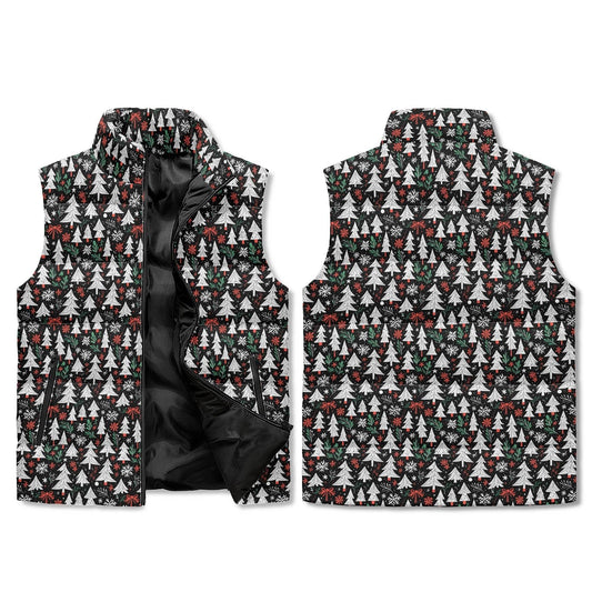Christmas Trees Unisex Lightweight Stand Collar Zip Up Puffer Vest - DeRose Seasonal