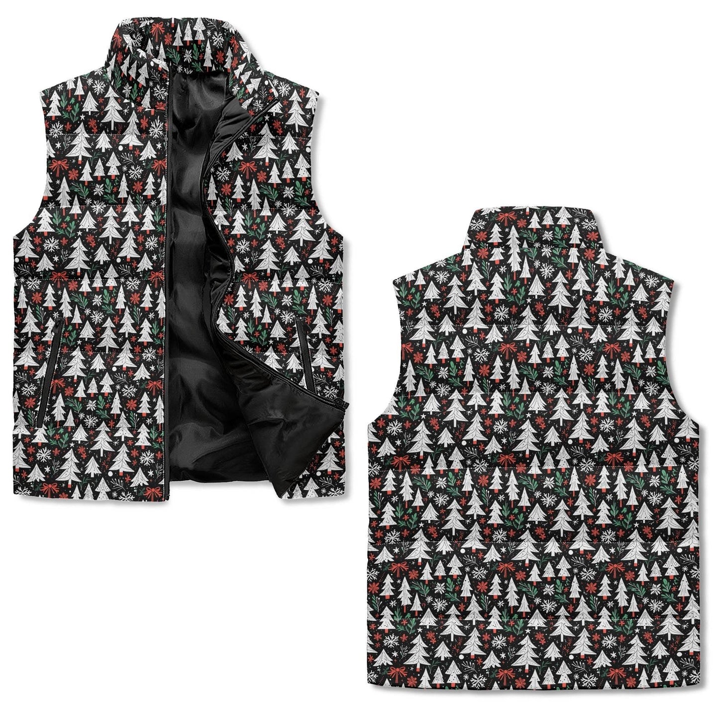 Christmas Trees Unisex Lightweight Stand Collar Zip Up Puffer Vest - DeRose Seasonal