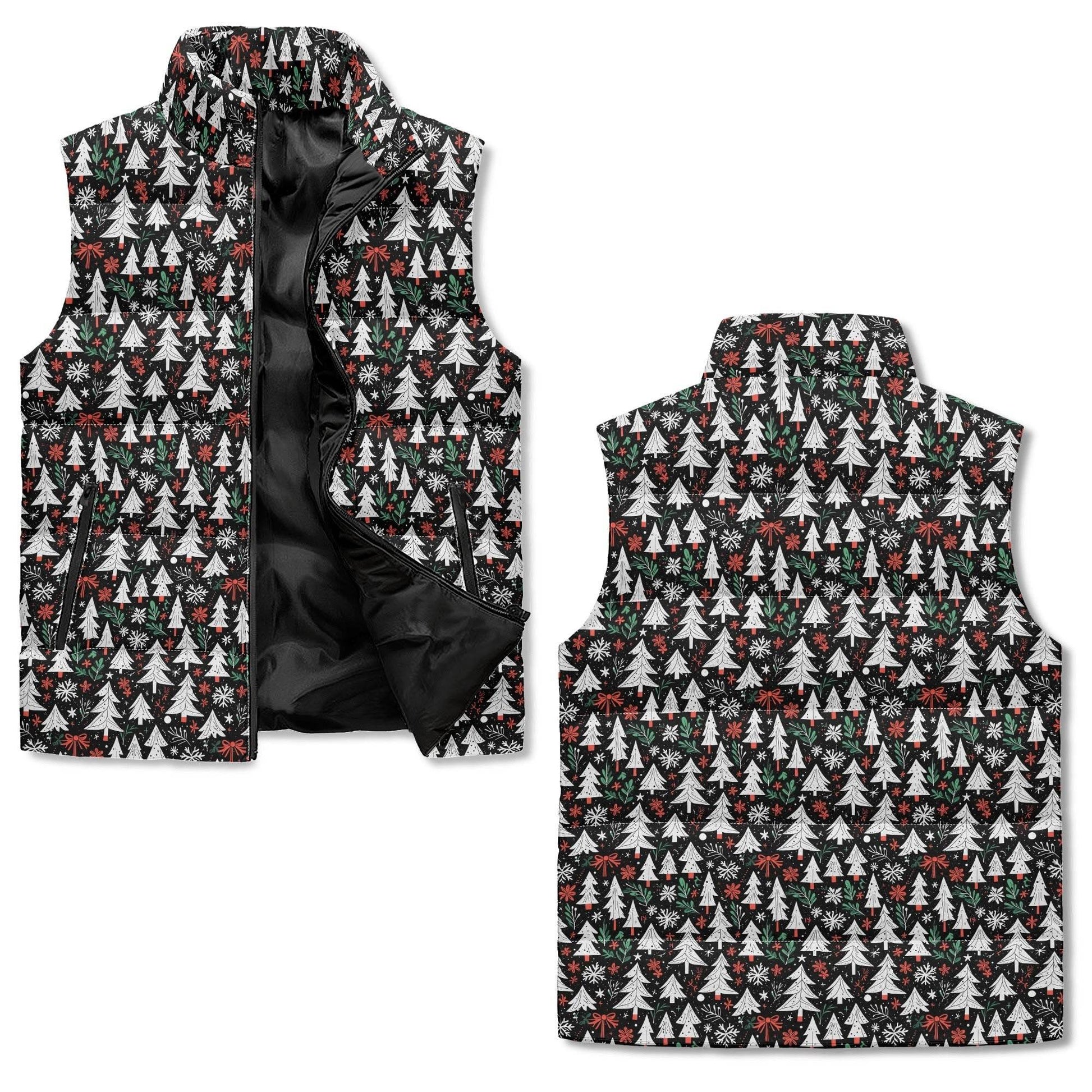 Christmas Trees Unisex Lightweight Stand Collar Zip Up Puffer Vest - DeRose Seasonal