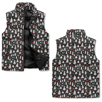 Christmas Trees Unisex Lightweight Stand Collar Zip Up Puffer Vest - DeRose Seasonal