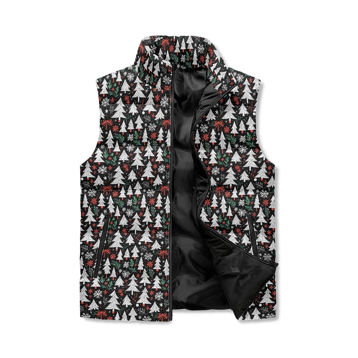Christmas Trees Unisex Lightweight Stand Collar Zip Up Puffer Vest - DeRose Seasonal