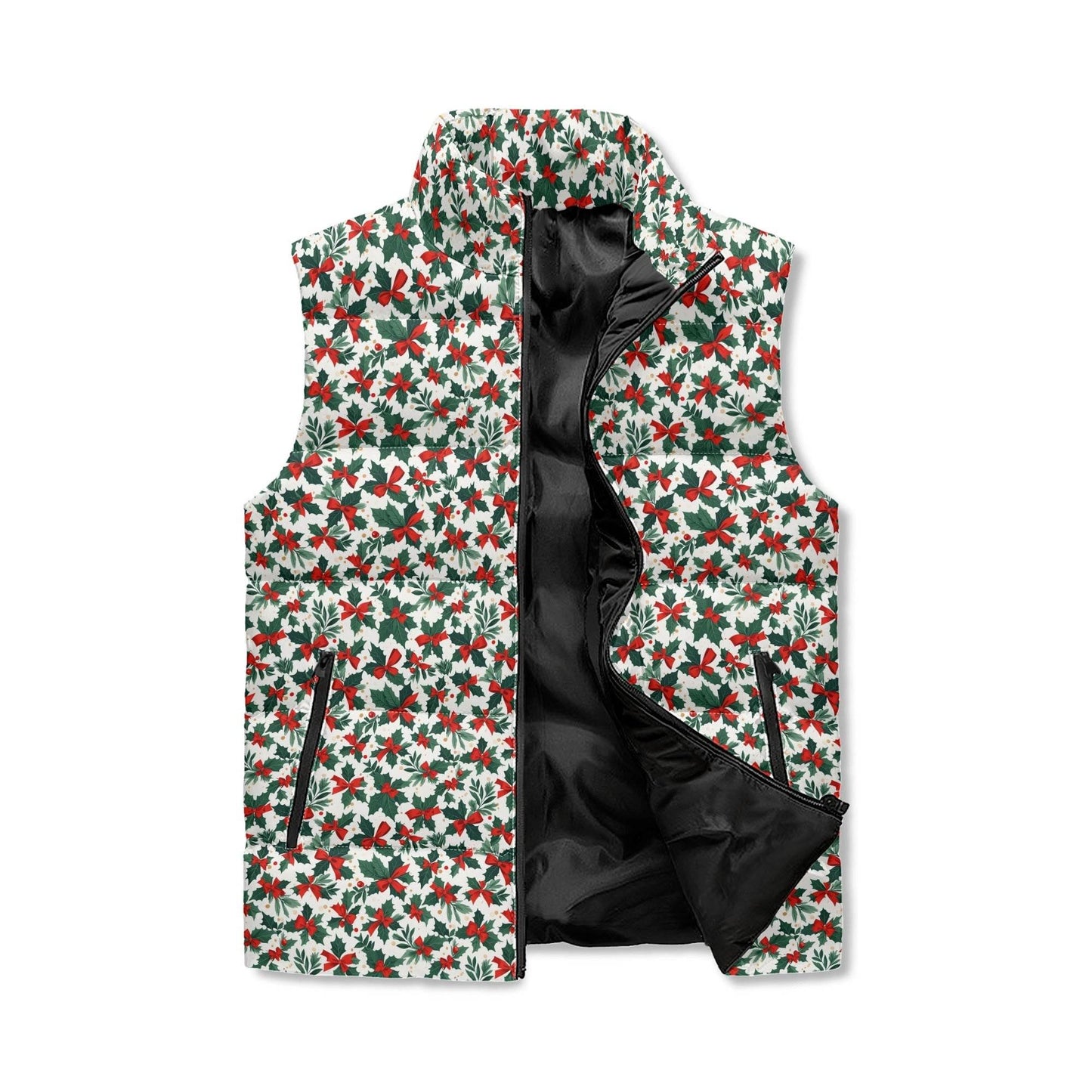 Holly Bows Unisex Lightweight Stand Collar Zip Up Puffer Vest - DeRose Seasonal