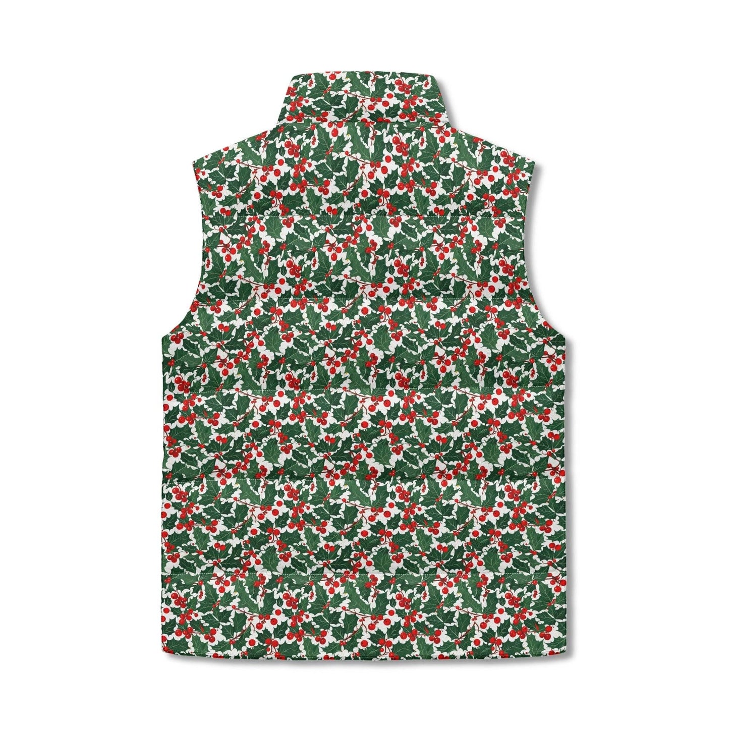 Christmas Holly Unisex Lightweight Stand Collar Zip Up Puffer Vest - DeRose Seasonal