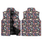 Pastel Floral and Skulls Unisex Lightweight Stand Collar Zip Up Puffer Vest - DeRose Seasonal