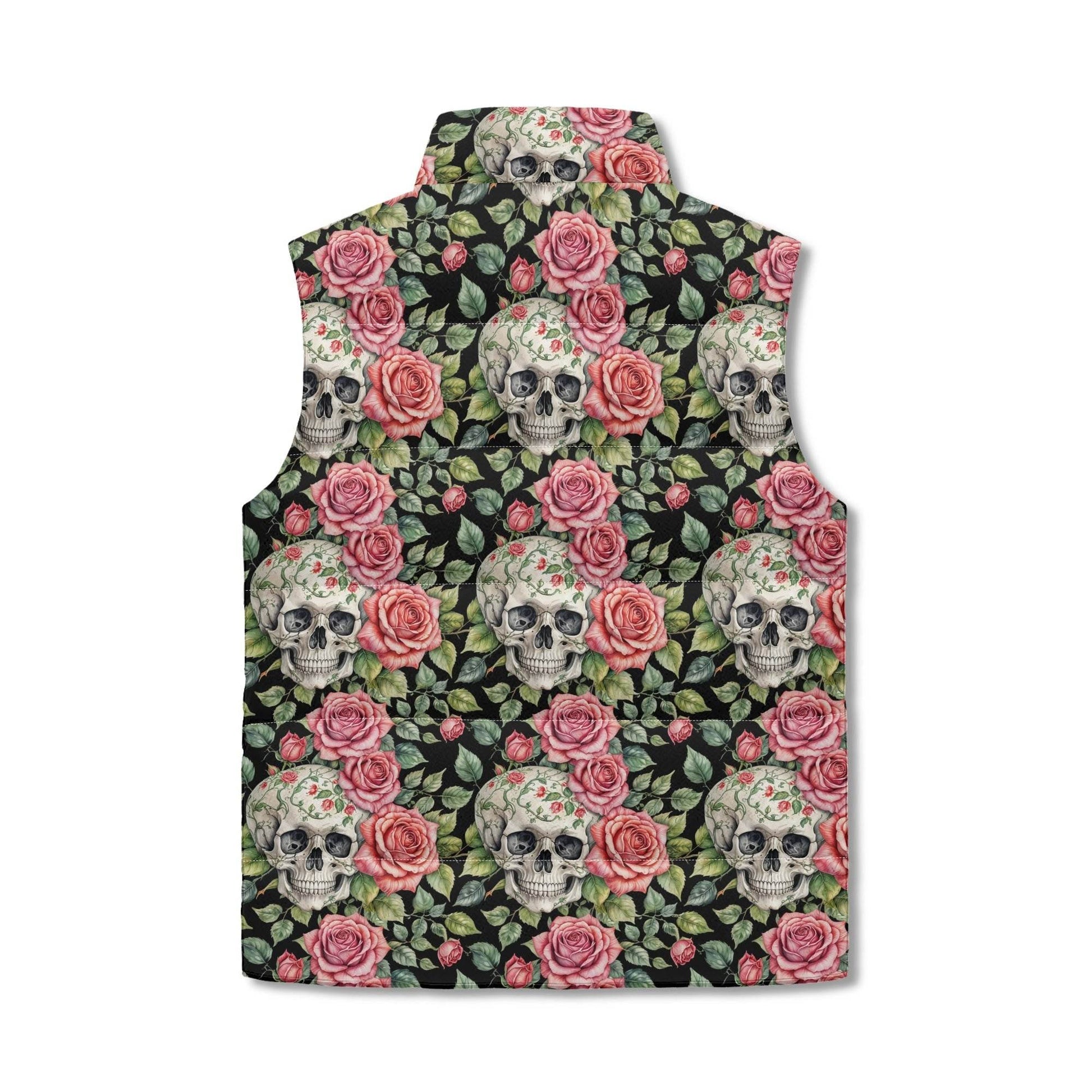 Pink Skulls Unisex Lightweight Stand Collar Zip Up Puffer Vest - DeRose Seasonal