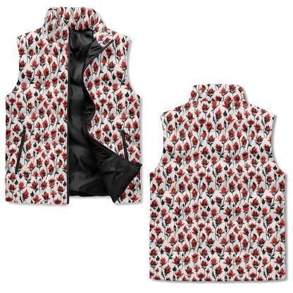 Floral Fire Unisex Lightweight Stand Collar Zip Up Puffer Vest - DeRose Seasonal